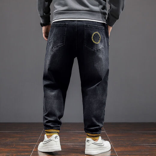 
Fei Shimi Autumn New Fashion Brand Elastic Small Foot Jeans Fat Loose and All-Match Pants Elastic Waist Fat Pants 300 Jin [Jin equals 0.5 kg] Black 9905 XL 1 (130-150 Jin [Jin equals 0.5 kg])
