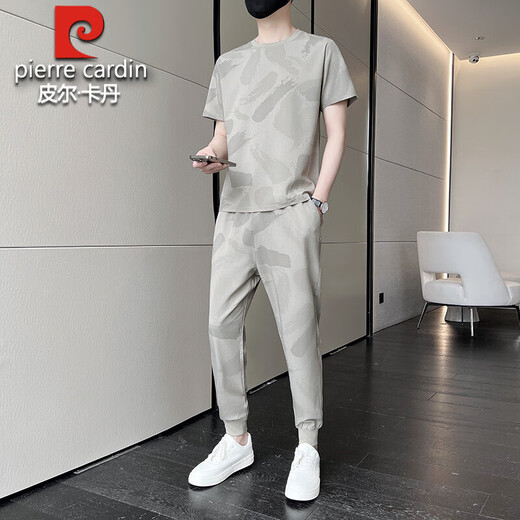 
Piercadan short-sleeved T-shirt men's ice silk casual suit trendy 2025 spring and summer new sports matching two-piece set black 719 nine-point pants set 4XL recommended 170-190Jin [Jin equals 0.5 kg]