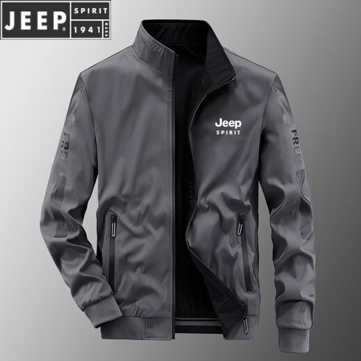 JEEP SPIRIT夹克男士春秋款立领宽松双面穿冬季青中年商务茄克衫加棉外套 9866雾蓝春秋款【升级版】 2XL (建议145-160斤)