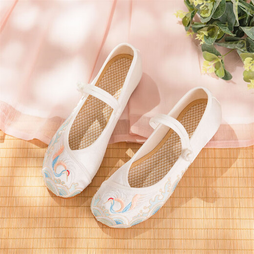 Simei ancient style cloth shoes for women soft sole comfortable Hanfu shoes for national style embroidered shoes with ancient costume cheongsam breathable and durable women's shoes for embroidered shoes white 36 [standard size] 20 [foot wide foot face high shot one size larger]