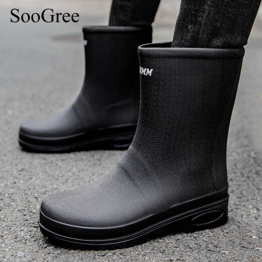 Soogree Regenstiefel nicht rutschfeste wasserdichte mittel- und hohe Röhrchen Regenstiefel im Freien im Freien im Freien, resistente Regenfeste erwachsene Wasserschuhe Männer und Frauen Universal Black Black 260mm Größen 41-42
