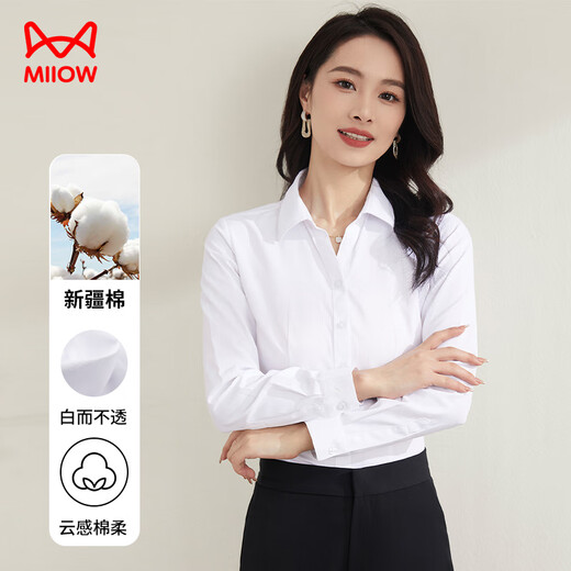 Catman shirt women's V-neck long-sleeved white blouse spring and autumn professional commuting workwear formal shirt white 37