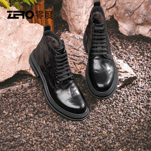 Zero Zero Martin Boots Winter New Black Lace-up Fleece Warm Leather Business Men's Boots Thick Sole Outdoor Boots Men Black [Wear-resistant Rubber Outsole] 42