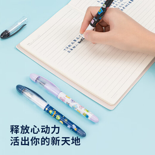 Deli Student Pen EF Tipp Austauschbare Tintenbeutel, korrekte Übung Stift Office Signature 1 helle Tipp + 1 Dunkle Tipp + 4 Tintenbeutel Tinte Blau S691 EF Tipp (ca. 0,38 mm)