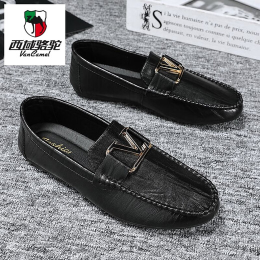 
Western Region Camel (VANCAMEL) Doudou Shoes Men's 2025 Autumn Trendy Leather Shoes Men's Casual Shoes British Lazy Trendy Shoes versatile GZ-882 Black 39