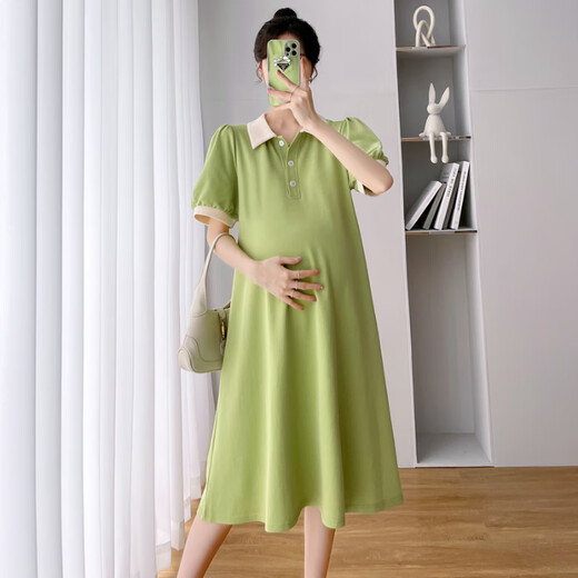 PREGNAND MUTTERITY KEID KEIS SUMMER 2025 Trendy Mutter Mutterschaftskleid Sommer Lapel T-Shirt Mode und locker großer Rockgrau XL (Empfohlen 125-145jin [Jin gleich 0,5 kg])