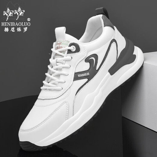 
Heni Paul men's shoes 2025 sports shoes men's thick sole shoes men's new real cowhide casual shoes men's leather cushioned running shoes men white gray 9912 39 (245mm) sports code