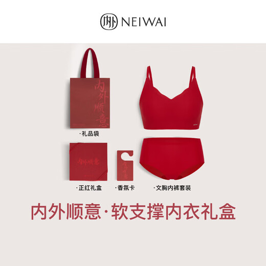 NEIWAI inside and outside red box | Hug cup soft support bra and panties set without wire underwear for women's birth year New Year gift box