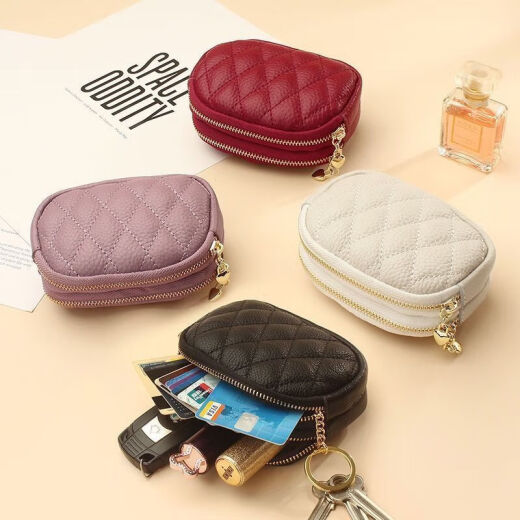 Jiemo 2024 Nuevo bolso de doble capa Bags Bold de cuero genuino Mini billetera Bolsa Moned Moned Modetera Modelo negro-Material impermeable anti-Magnético Anti-theft Material impermeable