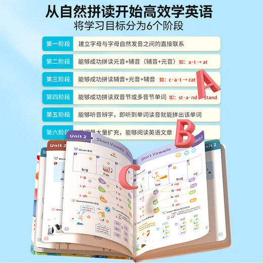 英语单词自然拼读训练手指点读书学习神器3-8幼儿童英文点读书早教机幼儿园儿童英语启蒙有声书教材阅读小学 2册英语自然拼读+英语字母ABC发