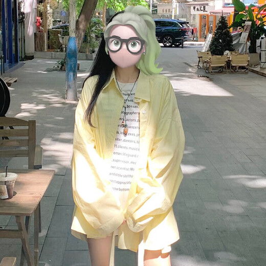 Jin Jin is equal to 0.5kg. Mu cream yellow striped shirt for women Korean style ins casual style early autumn wear loose design sun protection jacket light yellow-one size