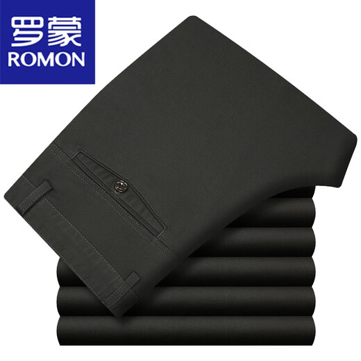 罗蒙（ROMON）夏季高男士休闲裤中老年高腰直筒春秋季厚男裤爸爸裤子 薄款13601黑蓝色 31码(2尺4)腰围