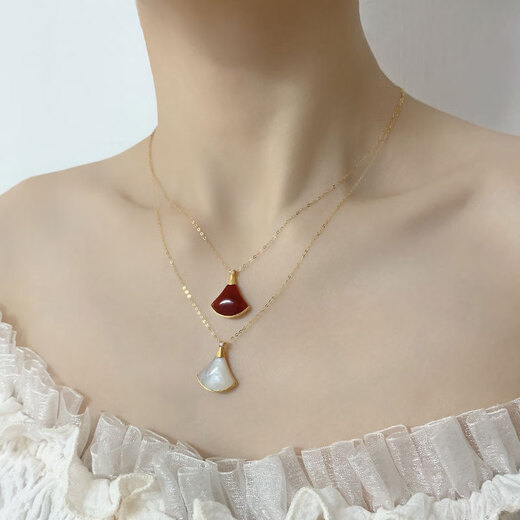 Juke 18K gold mini skirt pendant color gold rose gold gold pendant fan clavicle chain necklace women au750 rose gold white mother-of-pearl pendant + 18K gold chain