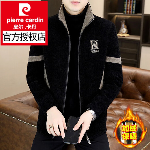 Pierre Cardin velvet thickened jacket men's autumn and winter short casual stand-up collar woolen coat gold mink velvet quilted warm jacket 5522 black velvet warm velvet 2XL suitable for 138-148Jin Jin equals 0.5 kg