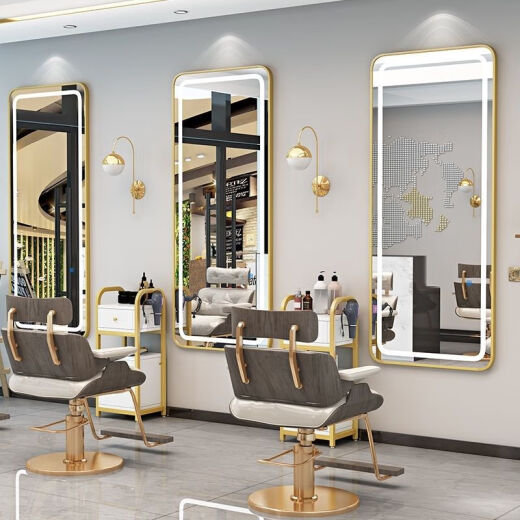 Pai Elegant Barber Shop Mirror, Hair Salon Mirror, Hair Salon Special LED with Light, Internet Celebrity Wall-mounted Simple European Style Hair Cutting Mirror, Other Colors, Lighting, Notes for Ordering