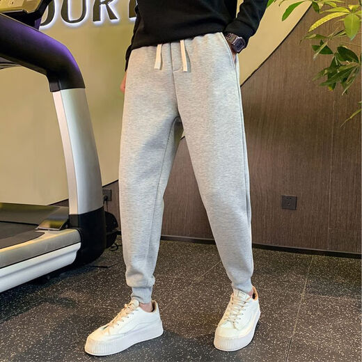 杉努（SHANNU）裤子男春秋季夏款宽松运动大码纯色棉质休闲学生束脚抽绳卫长裤 7710黑色（螺纹口） XL （建议130-150斤）