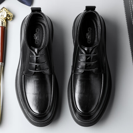 CARTELO men's leather shoes cowhide business casual leather shoes men's British thick-soled men's wedding shoes work shoes 9788 black 39