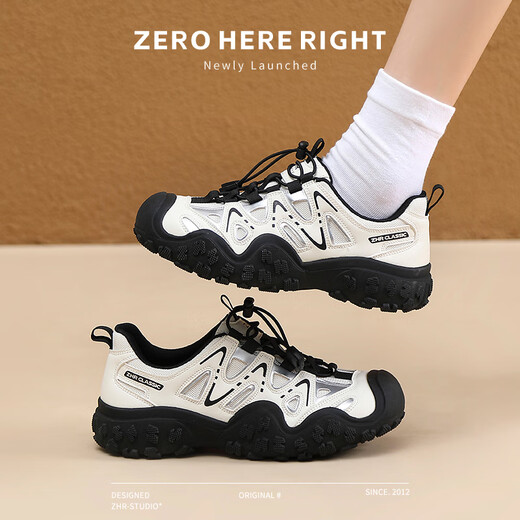 ZHR登山鞋女户外徒步运动鞋子女轻便厚底透气女鞋 G683 米黑 40