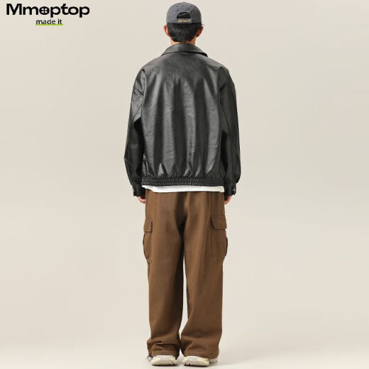 MMOPTOP潮牌美式鳄鱼纹PU皮衣外套男士春秋季翻领机车夹克YH26 黑色 L