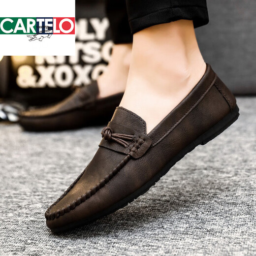 Cartelo Trendy Brand 2025 Sommer Neue Vielseitigkeit faule Männerschuhe atmungsaktiv und nicht rutschloser Lederschuhe Koreanische Version One-Stomach D829 Black 41