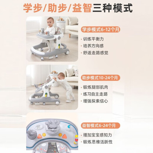 OENY婴儿学步车助步车预防O型腿2025新款多功能约1-3岁宝宝手推防侧翻 【4档高度调节】北欧灰升级款 多功能学步助步周岁生日礼物