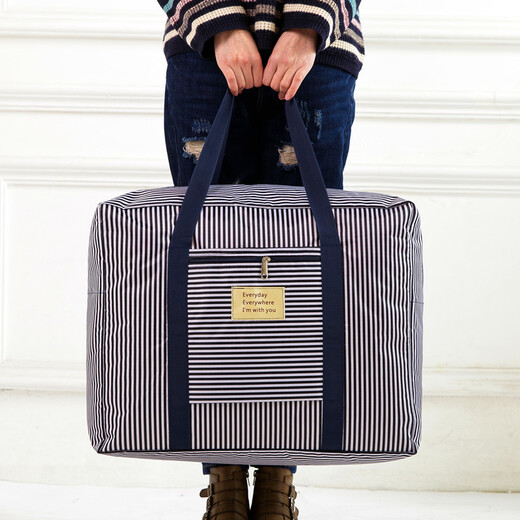 Love Orange Travel Clothing Storage Bag Trolley Luggage Bag Waterproof Quilt Bag Organizer Clothes Storage Bag Dark Blue Stripes Large Size 58*49*28cm