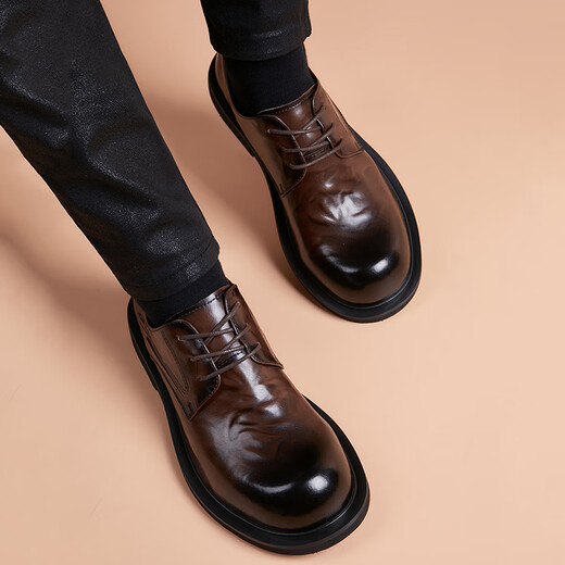 BABOCHEN large leather shoes men's genuine leather breathable business casual derby shoes British style versatile soft surface soft sole height increasing men's shoes black height increasing model 41