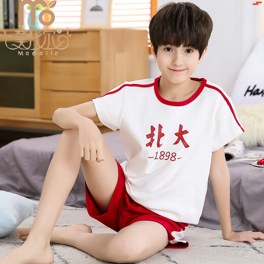 莫代尔青少年睡衣男孩夏季短袖纯棉初中学生12男童中大童15夏天薄款18岁 短689蓝色小熊 XL 加大版175CM/130-155斤