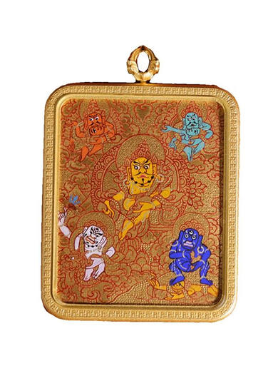 Yulong hand-painted golden Tanghuang God of Wealth and Five Gods of Wealth small thangka pendant portable natural mineral pigment 4*5cm