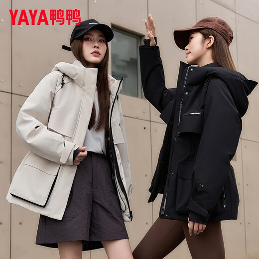 Yaya (YAYA) Тонг Лия в том же стиле, городской легкий уличный штурмовой пуховик, женский топ, короткий зимний новый стиль, пальто с поясом, черный L 165/88A