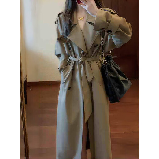 
GARNUO khaki windbreaker jacket for women mid-length 2025 new spring and autumn small high-end silhouette casual coat khaki S[80-110Jin[Jin equals 0.5 kg]]