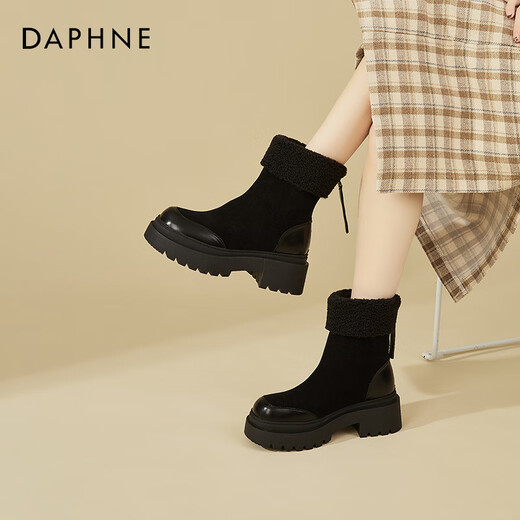 Daphne grueso Sole Plus Boots Martin de terciopelo para mujeres 2025 Nuevos zapatos de algodón calientes de invierno botas de nieve noreste botas cortas de moda para mujeres negras 38