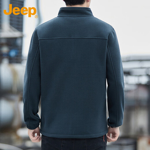 JEEP Sweater Men's Autumn and Winter Polar Fleece Thick Warm Cardigan Jacket Men's Loose Stand Collar Men's Gray Green XL