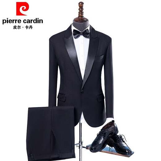 Pierre Cardin performance clothing men's suit singer host dress men's adult chorus clothing performance clothing men's black jacket + pants + bow tie XL 160Jin Jin equals about 0.5 kg