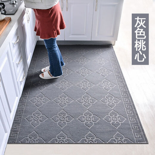 Xuxian door mat door mat entry door carpet foot mat kitchen non-slip and oil-proof household long strip absorbent mat stain-resistant gray peach heart 80*120 cm
