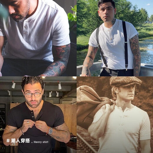 马登工装美式肌肉cleanfit重磅亨利衫纯棉老钱风阿美咔叽短袖T恤男夏 军绿色 L （175/96A）