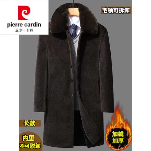 Pierre Cardin winter clothing for middle-aged and elderly people, long woolen coat for men, warm windbreaker for dad, grandpa cotton coat, 806 long brown 195/4XL recommended 170Jin Jin is equal to 0.5kg -190Jin Jin is equal to 0.5kg to wear