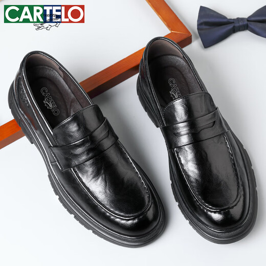 Cartelo mocasines zapatos de cuero para hombres zapatos casuales de negocios transpirables zapatos de cuero de cuero suave de un pie hombres 9925 negros 41