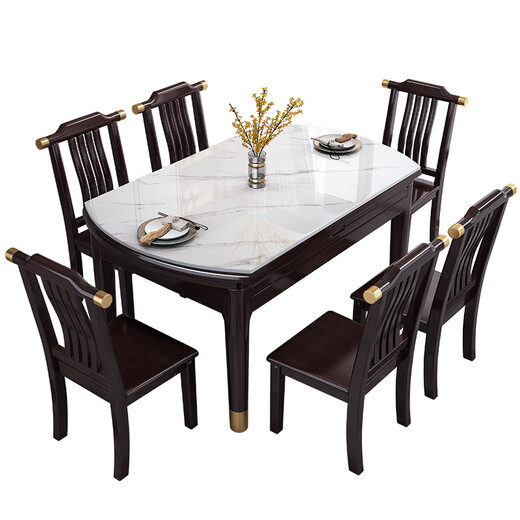 Mesa de comedor de la losa de roca de madera sólida Fanyi Combinación de silla NUEVO Apartamento de apartamento pequeño de estilo chino y mesa de comedor de doble propósito 681# 1.5M Mesa de comedor One Table 10 Sillas Slab Rock Slab