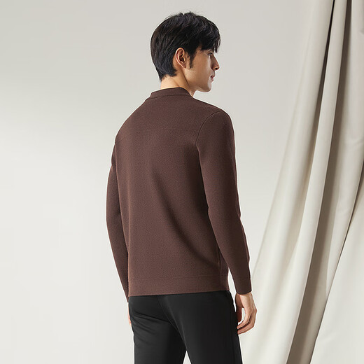 Qipai high-end series men's lapel sweater spring and summer fashion casual chest patch pocket wool cardigan Coffee L (175)