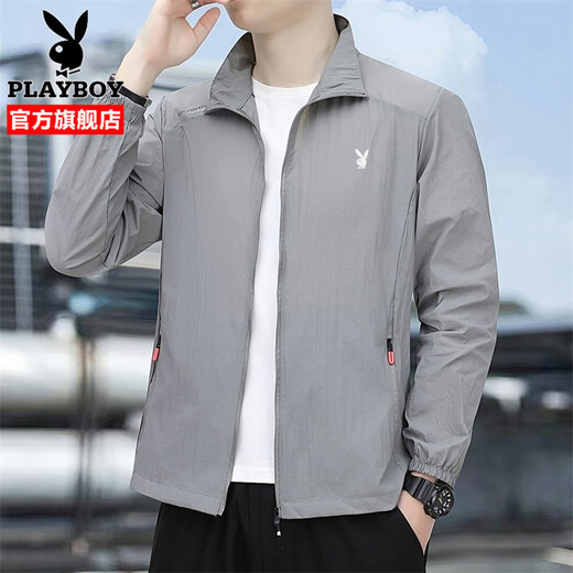 PLAYBOY Sun Protection Jacket Men's Ice Silk Jacket Summer Men's 2025 New Fashion Casual Thin Cool and Breathable Dark Gray XL