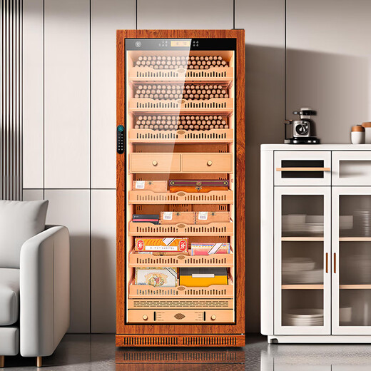 CIGARLOONG 275C cigar cabinet, intelligent and precise constant temperature and humidity, cedar wood liner shelf, WiFi remote IoT control, compressor refrigeration, purified ammonia, double-door Cuban cigar and wine cabinet, rosewood grain cedar wood liner, purified ammonia + WiFi + fingerprint lock