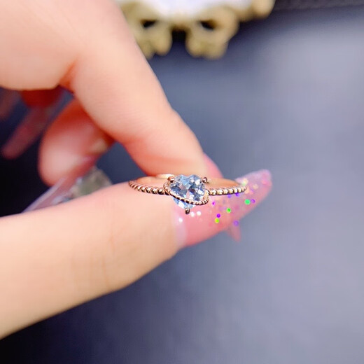 Xuecong's special new natural white aquamarine ring 925 silver gold-plated precision inlaid heart 5*5Mm love ring