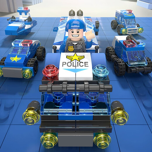 Big-eyed little baby 147 particles police car building blocks assembled and inserted 3D three-dimensional children's educational toys for boys and girls birthday gifts
