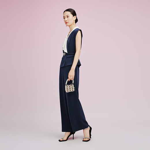 La Koradior拉珂蒂优雅显瘦修身通勤2025夏群青色九分连体裤女 暗群青色 S