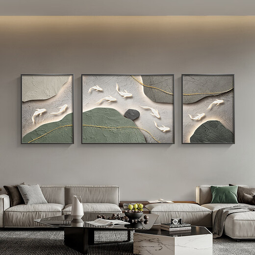 Meiyouchun Jiuyutu Wohnzimmer Dekoration Gemälde Wasabi-Textur-Sofa Hintergrund Wandhängemalerei Einfaches und High-End Dreifach-Wandbild JD12172 Links und rechts 30*40 mittel 60*40 Öl Leinwand PS Gold Rahmen