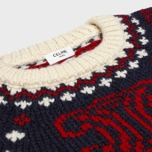 Celine Damen Off-White/Marine Blue/Red Wool Sweater 2A51Z718R.01NZ XS