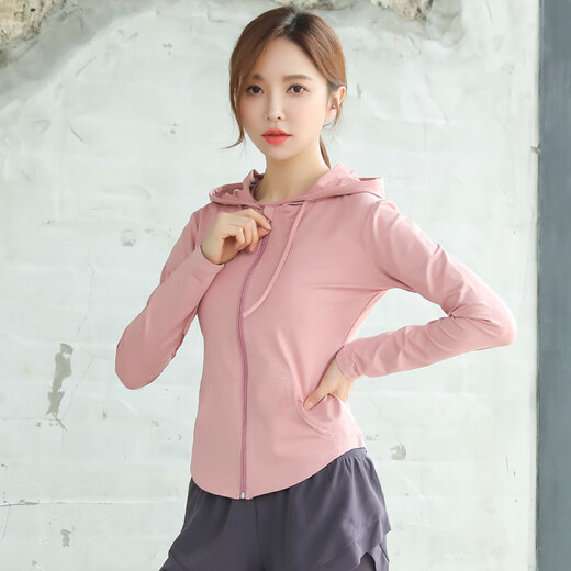 Dovanlian Yoga Wear Jacket Women's Spring and Autumn Slim Quick-Drying Fitness Wear Long-Sleeved Top Zipper Cardigan Morning Running Sports Sweater W03 Pink Jacket+8866 Pink Short Sleeve+8863 L