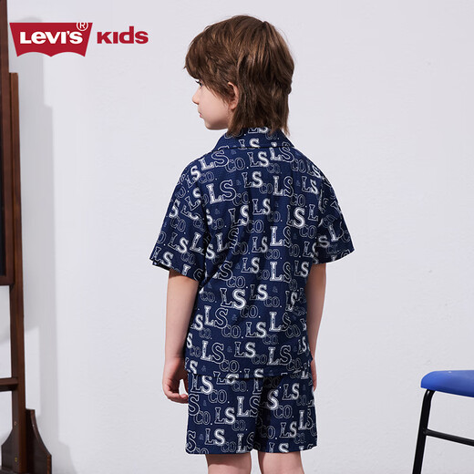Levi s Levi's children's clothing boys' quick-drying short-sleeved shirt summer new full-print logo children's short T-shirt dark indigo 100/52 recommended height 92-98cm