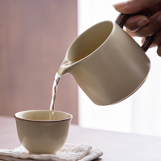 Lingyi tea set complete tea set set beige Ru kiln teapot tea cup gift box beige Ru kiln 16-head gift box set